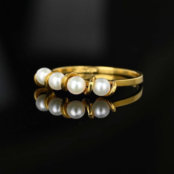 Vintage 14K Gold Four Stone Half Hoop Pearl Ring - Boylerpf