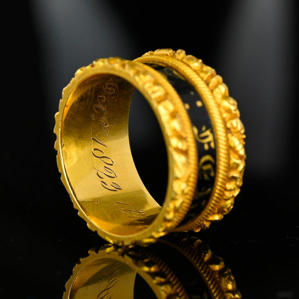 Antique Georgian 18K Gold Enamel Mourning Ring Band - Boylerpf