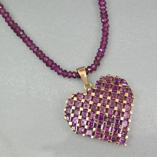 Rhodolite Garnet Heart Pendant Necklace 10K Gold Vermeil