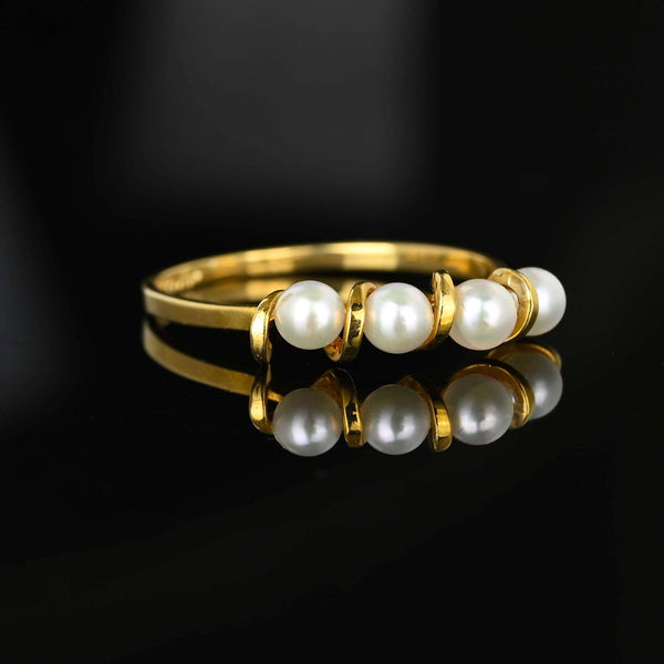 Vintage 14K Gold Four Stone Half Hoop Pearl Ring - Boylerpf