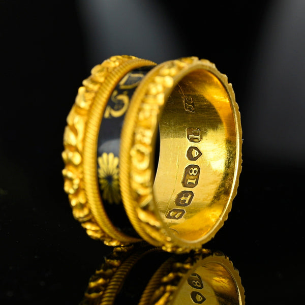 Antique Georgian 18K Gold Enamel Mourning Ring Band - Boylerpf