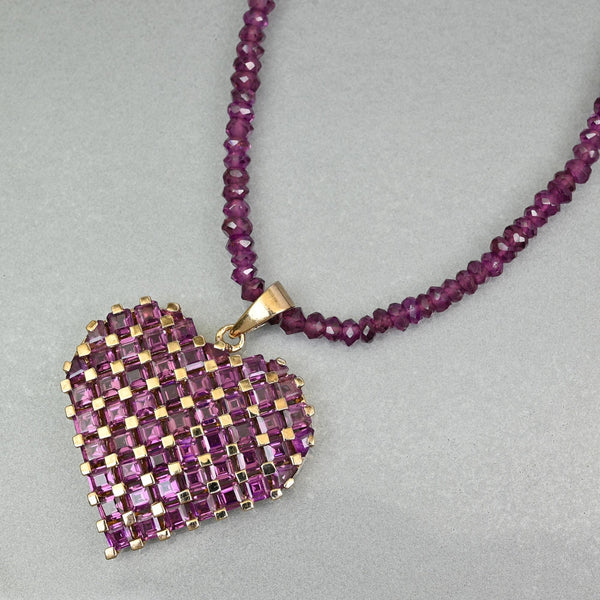 Rhodolite Garnet Heart Pendant Necklace 10K Gold Vermeil