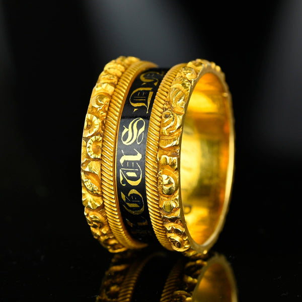 Antique Georgian 18K Gold Enamel Mourning Ring Band - Boylerpf