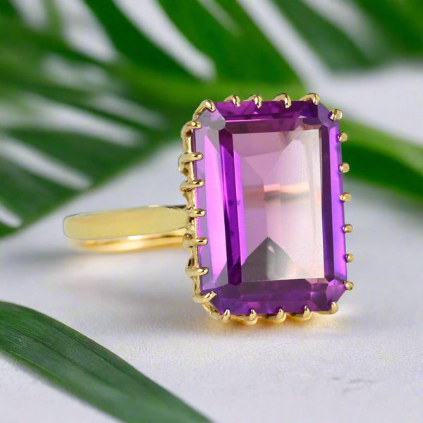 Gorgeous 14K Gold Rectangle Step Cut Purple Topaz Ring - Boylerpf