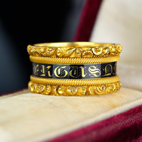 Antique Georgian 18K Gold Enamel Mourning Ring Band - Boylerpf