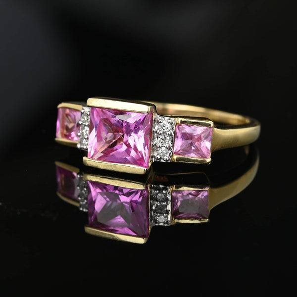 Vintage Diamond Cushion Cut Pink Sapphire Ring in 10K Gold - Boylerpf