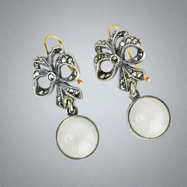 Art Deco 9K Gold Silver Pools of Light Rock Crystal Earrings - Boylerpf