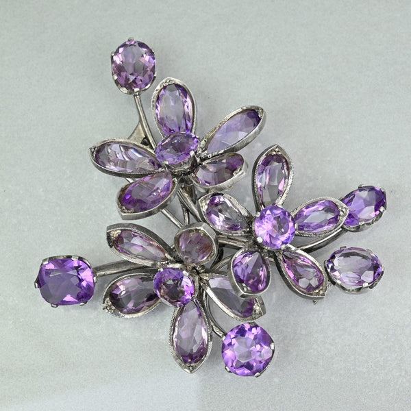 Antique Art Deco Amethyst Brooch | Sterling Silver