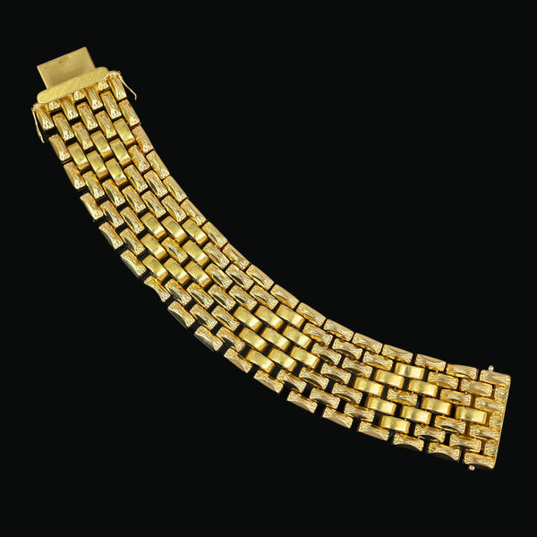 Retro 18K Gold Wide Panther Tank Link Bracelet, 74.8 Grams - Boylerpf