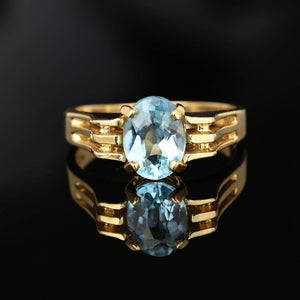 Fine Vintage 14K Gold Solitaire Swiss Blue Topaz Ring - Boylerpf