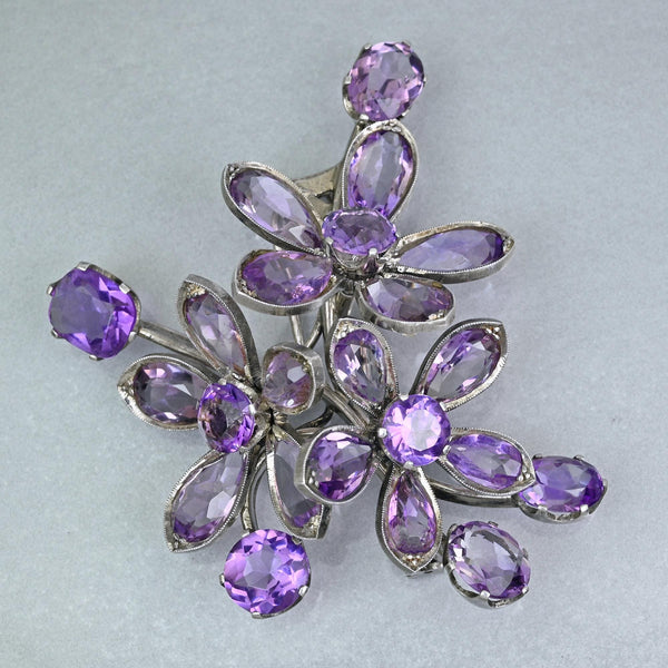 Antique Art Deco Amethyst Brooch | Sterling Silver