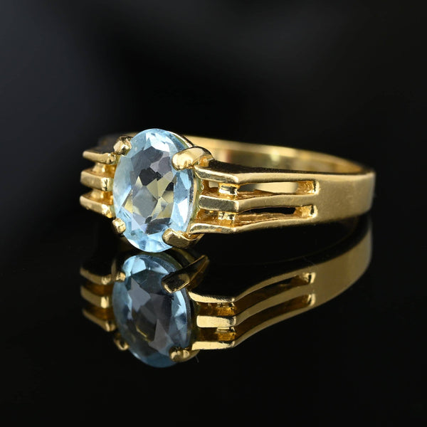 Fine Vintage 14K Gold Solitaire Swiss Blue Topaz Ring - Boylerpf