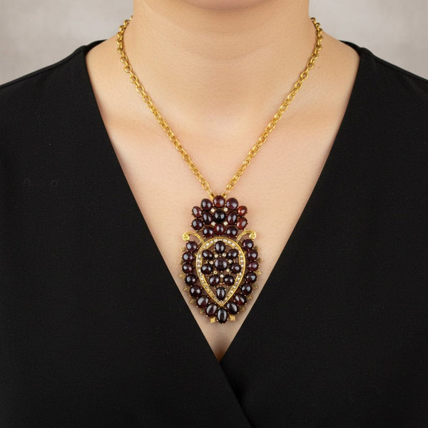 Exceptional Huge Antique Mine Cut Diamond Garnet Brooch Pendant