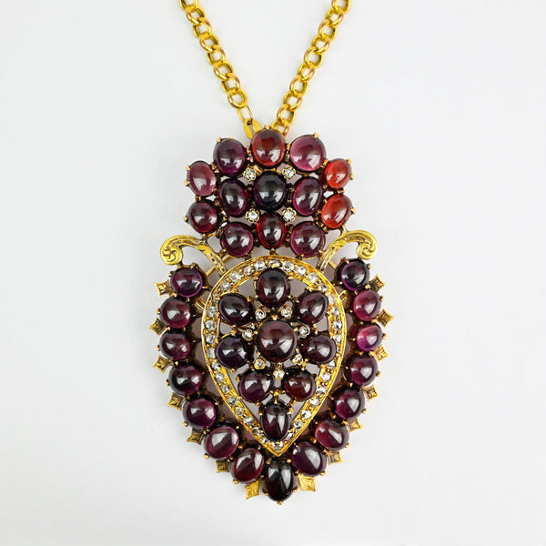 Exceptional Huge Antique Mine Cut Diamond Garnet Brooch Pendant