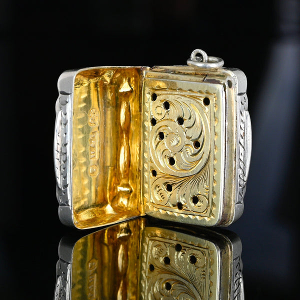 Antique Victorian Silver Vinaigrette Locket Pendant 1856 - Boylerpf