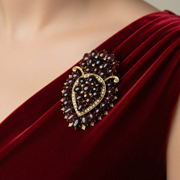 Exceptional Huge Antique Mine Cut Diamond Garnet Brooch Pendant