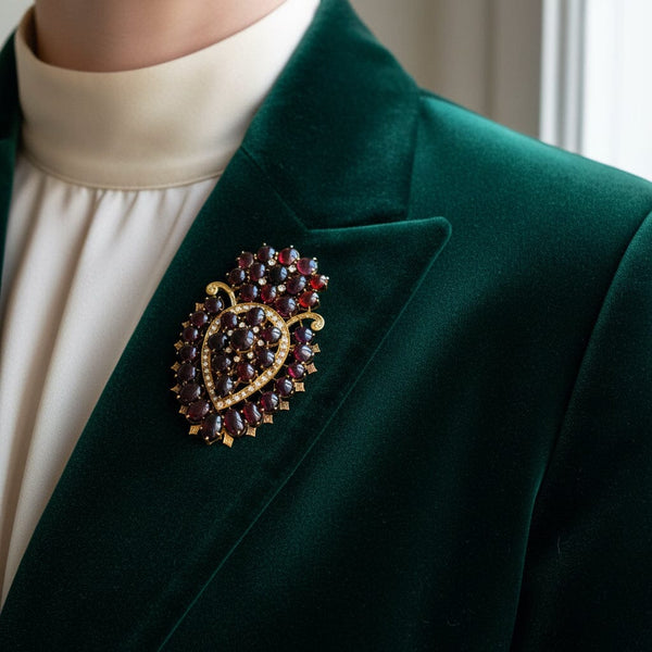 Exceptional Huge Antique Mine Cut Diamond Garnet Brooch Pendant