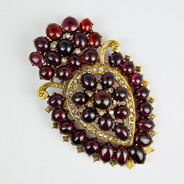 Exceptional Huge Antique Mine Cut Diamond Garnet Brooch Pendant