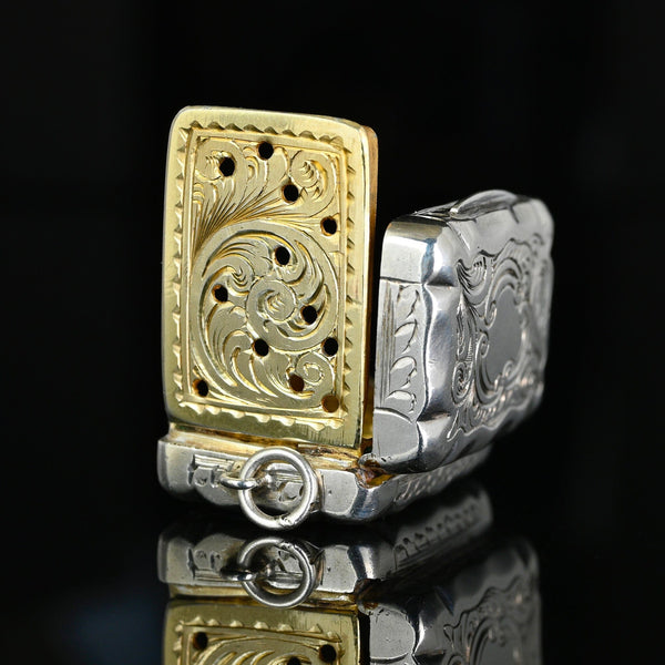 Antique Victorian Silver Vinaigrette Locket Pendant 1856 - Boylerpf