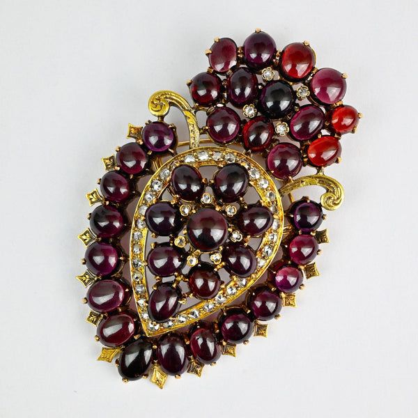 Exceptional Huge Antique Mine Cut Diamond Garnet Brooch Pendant