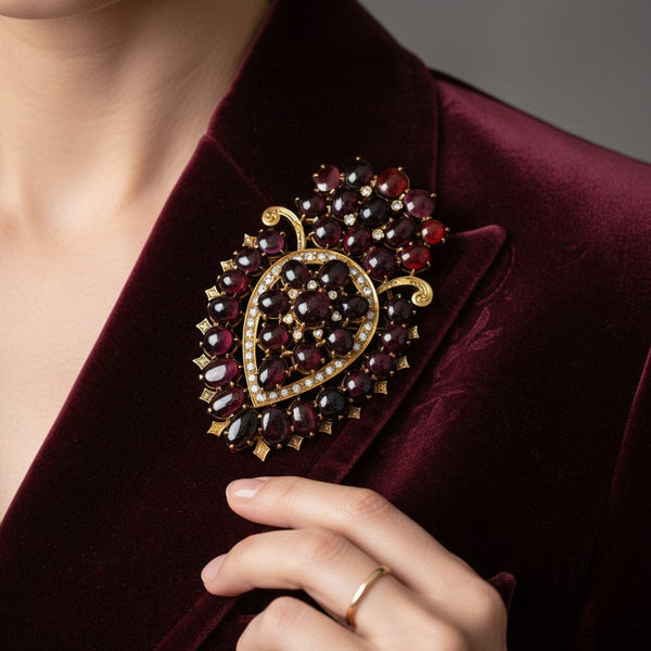 Exceptional Huge Antique Mine Cut Diamond Garnet Brooch Pendant