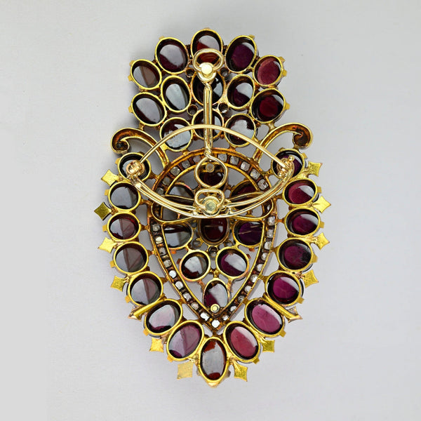 Exceptional Huge Antique Mine Cut Diamond Garnet Brooch Pendant
