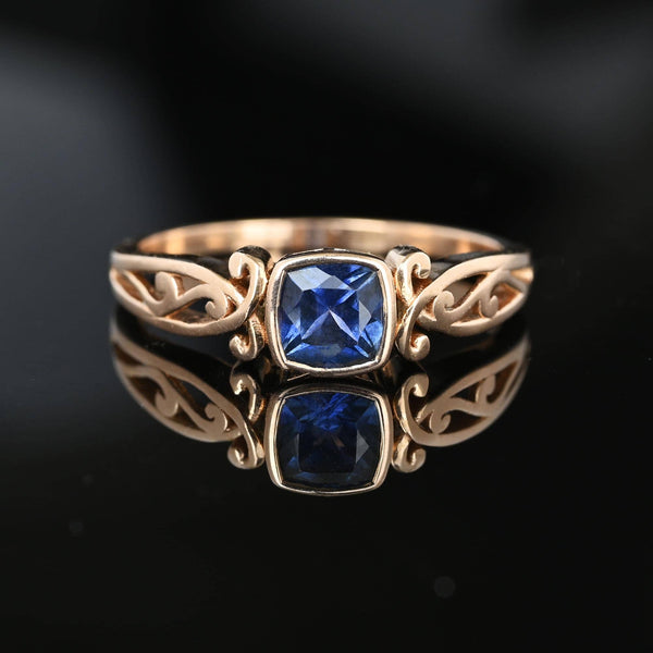 Vintage 14K Rose Gold London Blue Topaz Ring - Boylerpf