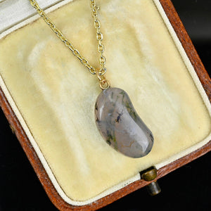 Vintage 9K Gold Scottish Moss Agate Bean Charm Pendant - Boylerpf