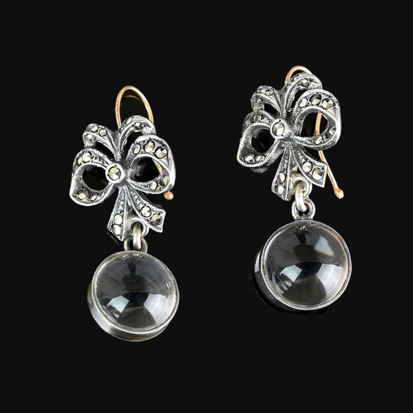 Art Deco 9K Gold Silver Pools of Light Rock Crystal Earrings - Boylerpf