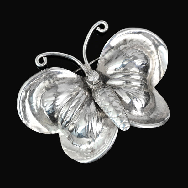 Antique Sterling Silver Butterfly Brooch Victorian Pin