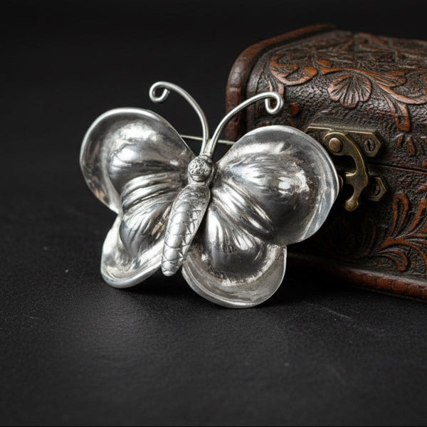 Antique Sterling Silver Butterfly Brooch Victorian Pin