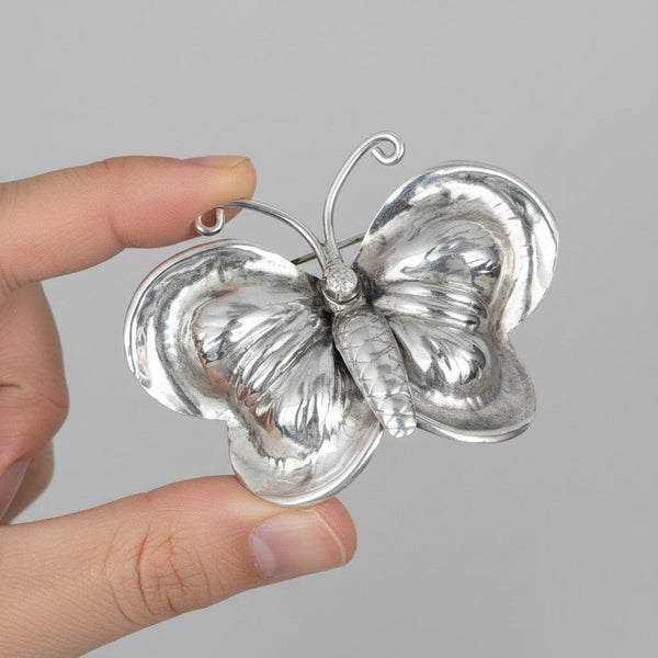 Antique Sterling Silver Butterfly Brooch Victorian Pin