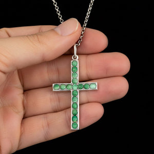 Antique Silver Large Cabochon Turquoise Cross Pendant - Boylerpf