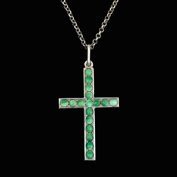 Antique Silver Large Cabochon Turquoise Cross Pendant - Boylerpf