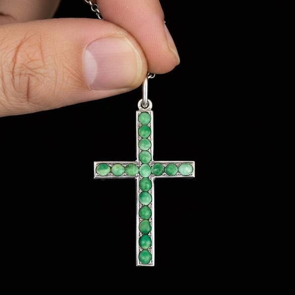 Antique Silver Large Cabochon Turquoise Cross Pendant - Boylerpf