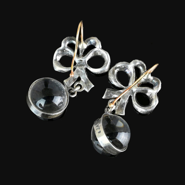Art Deco 9K Gold Silver Pools of Light Rock Crystal Earrings - Boylerpf