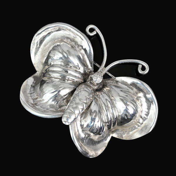 Antique Sterling Silver Butterfly Brooch Victorian Pin