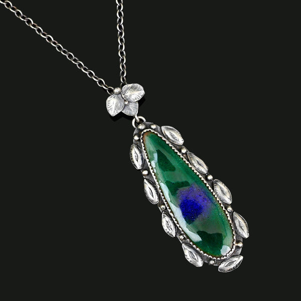 Arts & Crafts Peacock Enamel Pendant Necklace