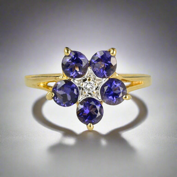 Vintage Gold Tanzanite Cluster Diamond Star Ring - Boylerpf