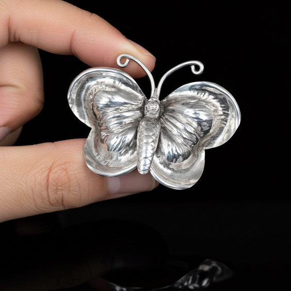 Antique Sterling Silver Butterfly Brooch Victorian Pin