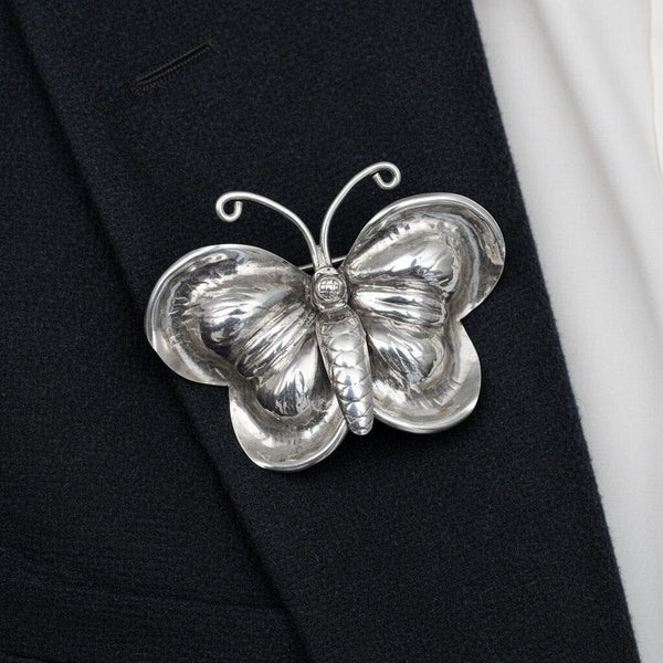 Antique Sterling Silver Butterfly Brooch Victorian Pin