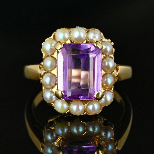 Vintage 14K Gold Pearl Halo Amethyst Ring - Boylerpf