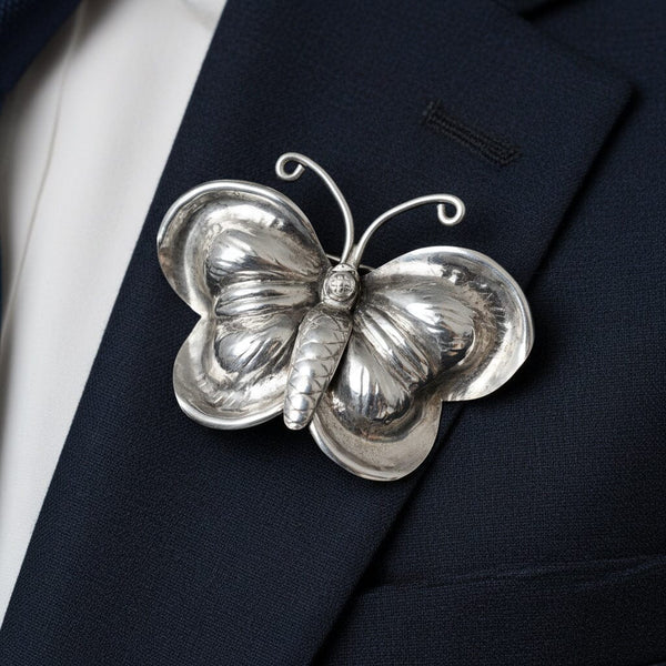 Antique Sterling Silver Butterfly Brooch Victorian Pin