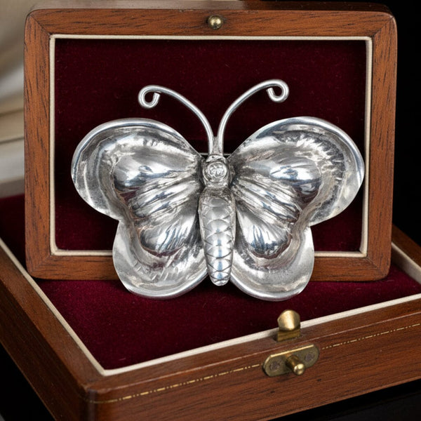 Antique Sterling Silver Butterfly Brooch Victorian Pin