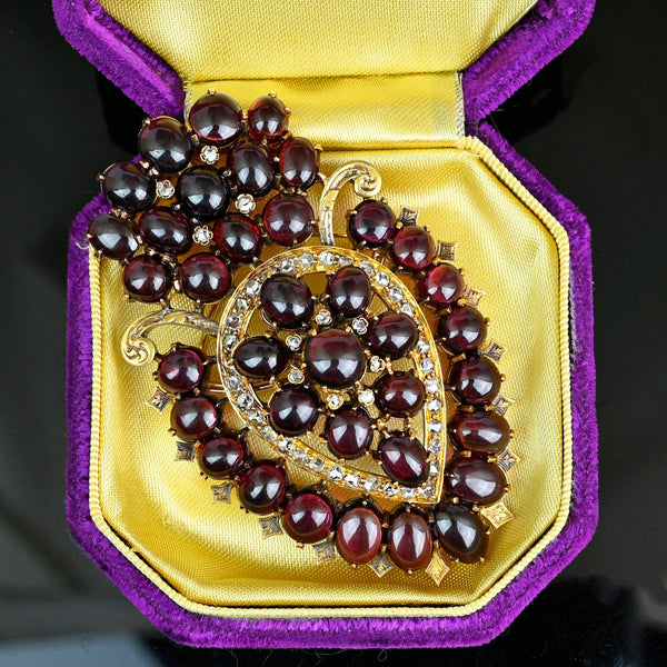 Exceptional Huge Antique Mine Cut Diamond Garnet Brooch Pendant