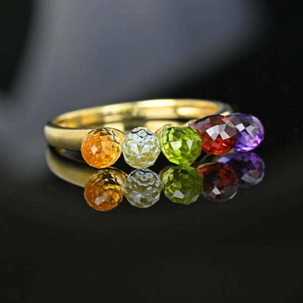 Multi Gemstone Briolette Garnet Amethyst Citrine Peridot Ring - Boylerpf