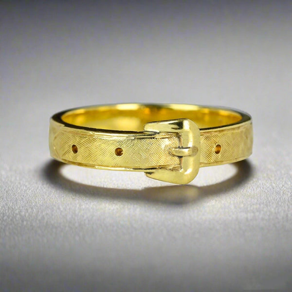 1940s Retro 14K Gold Buckle Wedding Band Ring - Boylerpf