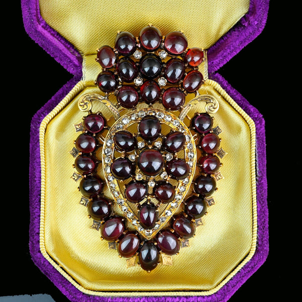 Exceptional Huge Antique Mine Cut Diamond Garnet Brooch Pendant
