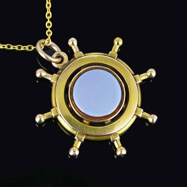 Antique Victorian 15K Gold Comapss Fob Pendant Ships Wheel - Boylerpf