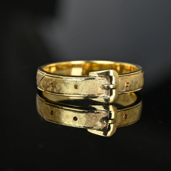 1940s Retro 14K Gold Buckle Wedding Band Ring - Boylerpf